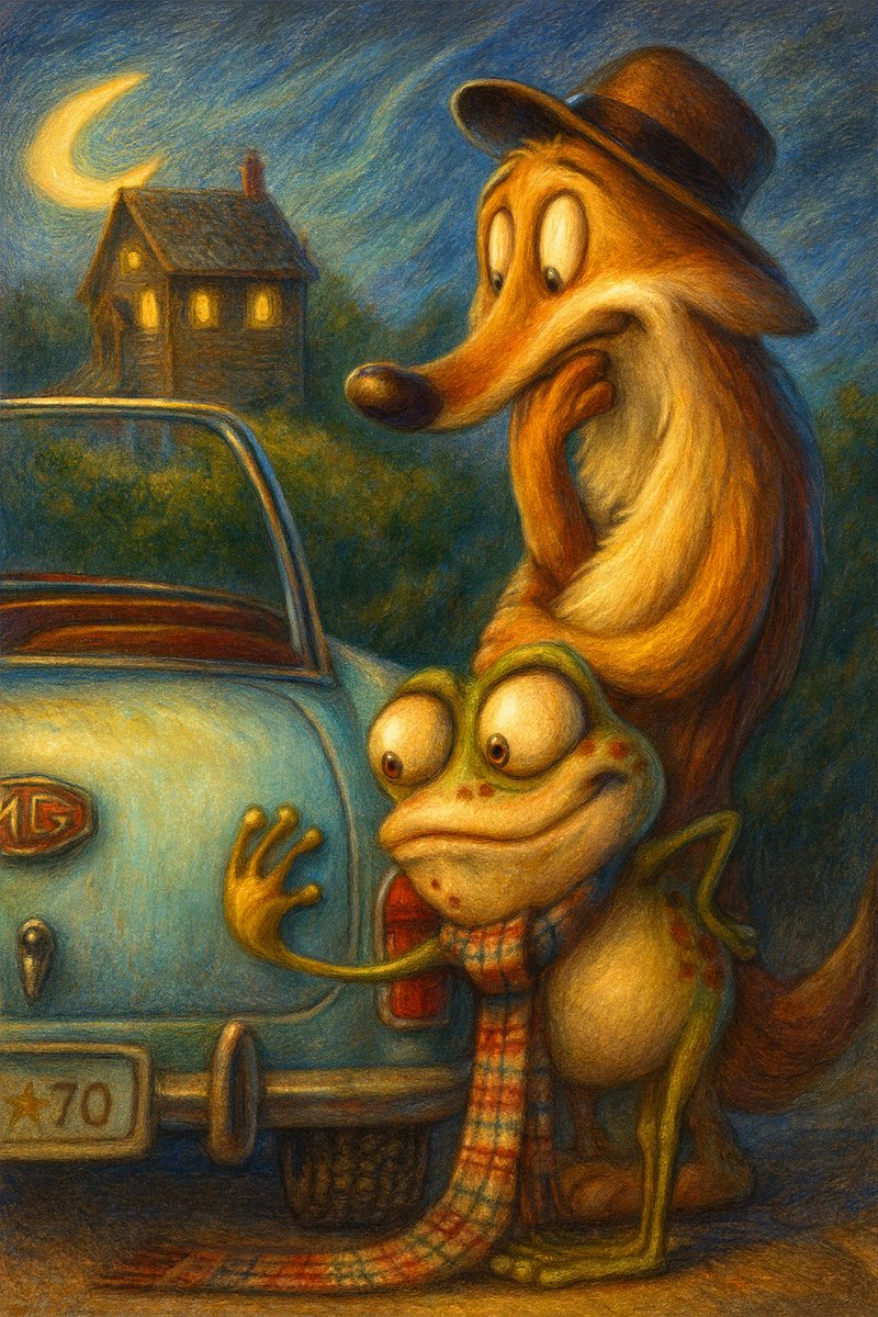 Picturebkmakers's tweet photo. Looks like the perfect time for a midnight cruise in a classic convertible! #picturebooks #kidlit #illustration https://t.co/Q9D52otQ2C