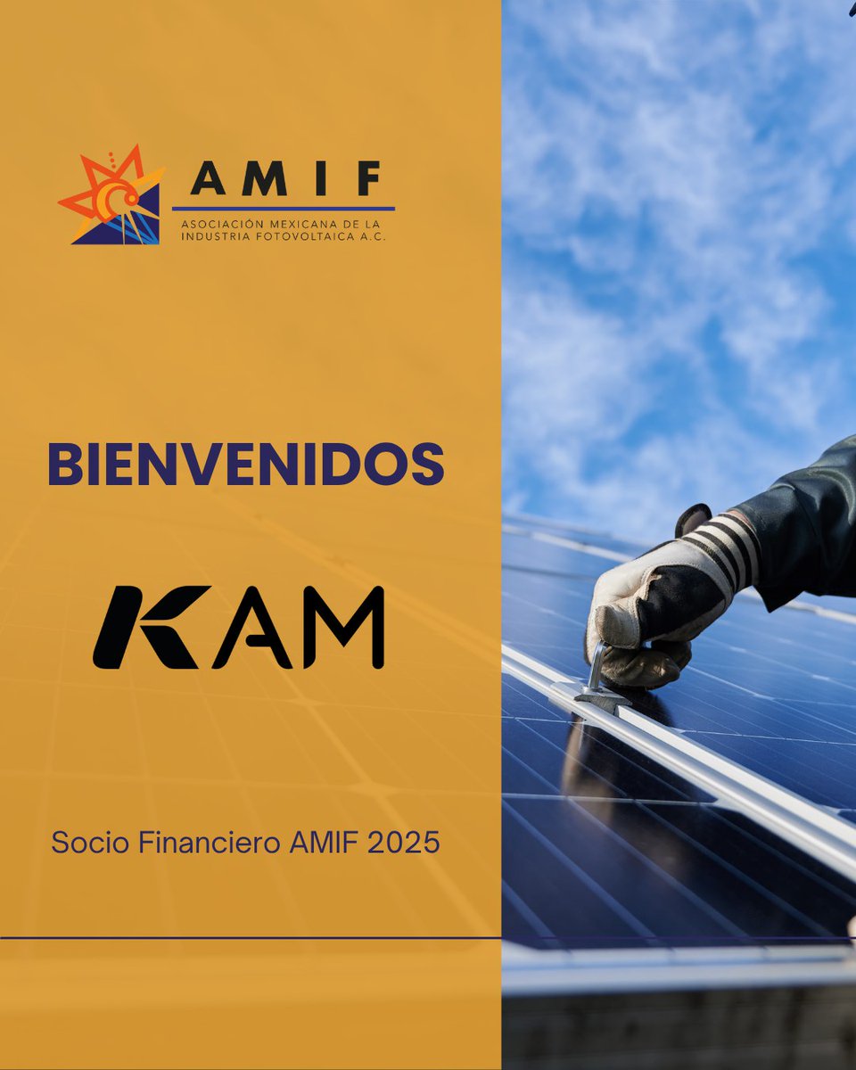 ⚡ Damos la bienvenida a KAM, nuevo aliado de AMIF.
Impulsan proyectos solares con procesos ágiles, esquemas flexibles y alianzas sólidas que aceleran la transición energética. 

 Súmate: amif.org.mx
#AMIF #EnergíaSolar #TransiciónEnergética #RedSolar