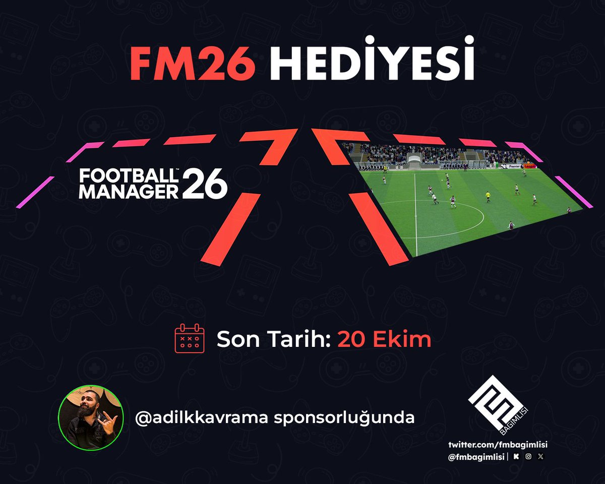 fmbagimlisi's tweet image. 🎁 #FM26 HEDİYESİ 🎉

⚽ Adil Hoca bir kişiye daha FM26 hediye ediyor!

Çekilişe katılmak için;
✅ @adilkkavrama&apos;yı takip et
✅ @fmbagimlisi&apos;ni takip et
🔄 Bu tweet&apos;i Beğen ve Retweetle

📅 Kazanan 20 Ekim&apos;de Kick canlı yayınımızda açıklanacak!