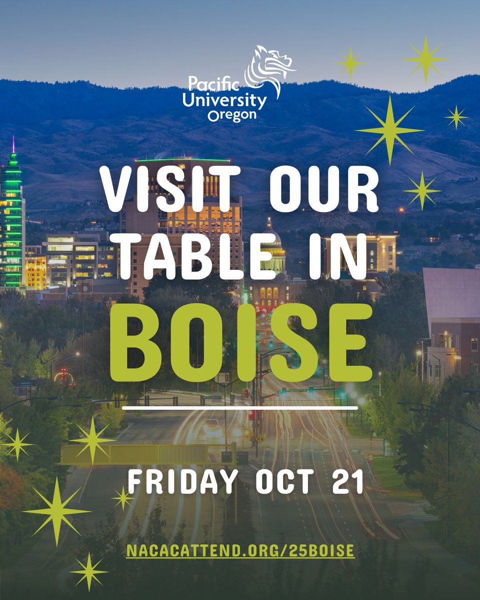 📍 Boise NACAC College Fair
🗓 Friday, October 21
9:00 AM - 2:00 PM
- OR -
6:00 PM - 8:00 PM
📍 Expo Idaho - 5610 N Glenwood St, Garden City, ID 83714
✅ Free • Bring a friend • Sign up → nacacattend.org/25boise