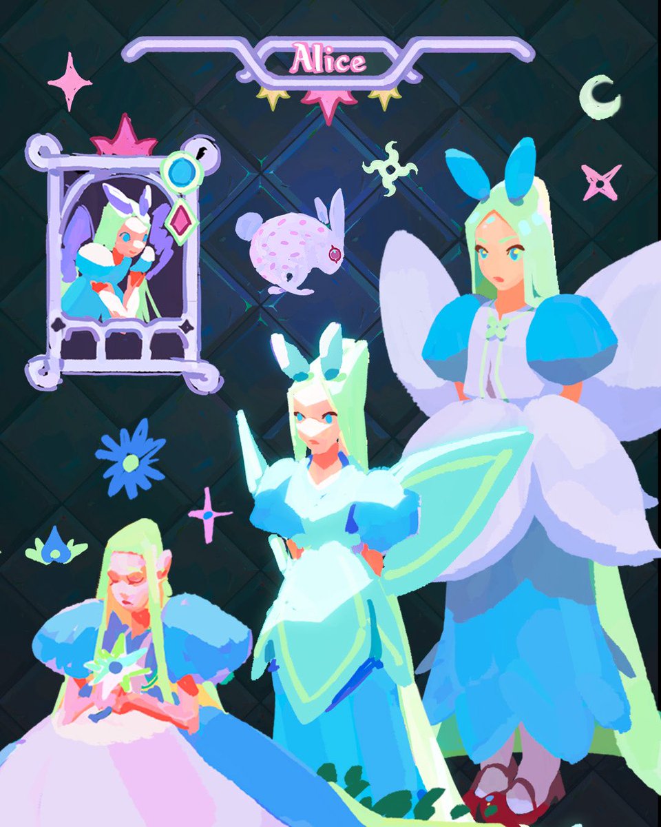 PlayFablery's tweet photo. Alice reveals her world 🐰✨
Visual exploration, splashes of color, and first graphic elements by our artists ! 

Art by : @maneki_logy, Adele_vettu, Swann

#fablery #indiegame #gameart #artdirection #GamingCommunity https://t.co/DrrMKhTF1X