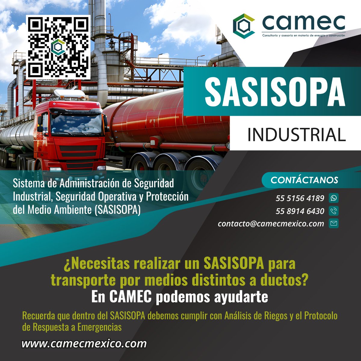 IEnergyMagazine's tweet photo. ¿Vas a transportar hidrocarburos por medios distintos a ductos?
Necesitas un #SASISOPA industrial. En #CAMEC te ayudamos a cumplir con la norma.

Te ayudamos a cumplir con:
✅ Análisis de Riesgos
✅ Protocolo de Emergencias

📩 contacto@camecmexico.com
🌐 https://t.co/LBpAFTNgv2

#Hidrocarburos #Transporte #SeguridadIndustrial #México