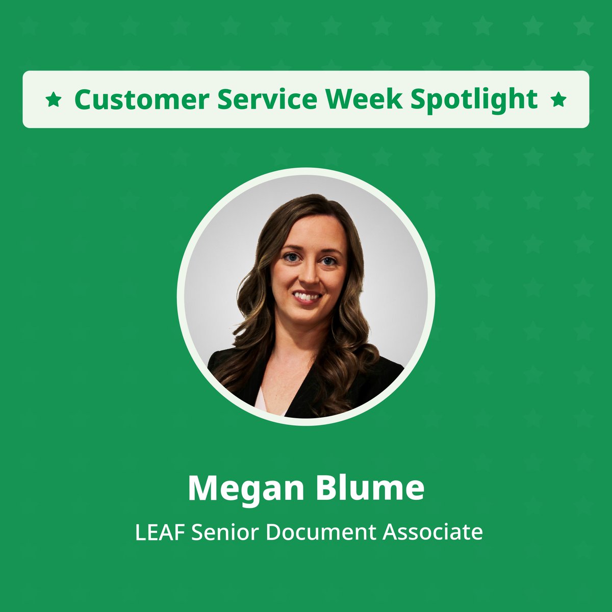 LEAFCommercial's tweet photo. Today for #CustomerServiceWeek, we’re shouting out Megan Blume! Megan delivers high-quality work while going out of her way to support her teammates. We’re proud to spotlight her for the excellence she brings to LEAF every day.

#CustomerServiceWeek2025 #LEAFDifferenceMaker https://t.co/sJ7IWG5Snk