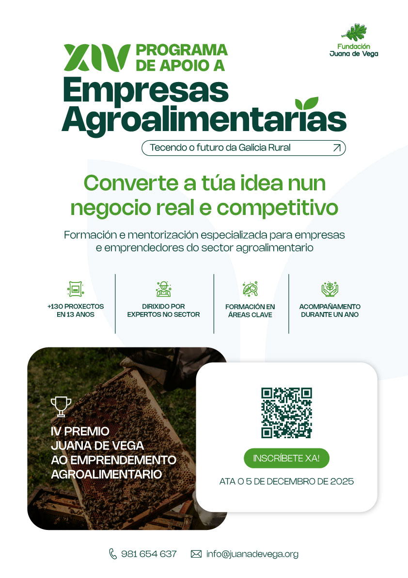 #EmprendementoRural | 🌳📣 Como todos os outonos... Abrimos inscrición no XIV Programa de Apoio a Empresas Agroalimentarias da Fundación Juana de Vega ‼️ 🚀 2 modalidades: 
1️⃣ Emprendemento 
2️⃣ Crecemento e Consolidación 

  📲  Ata 5/12. Formulario ⤵️
programadeapoyo.juanadevega.org