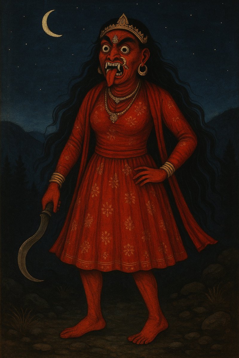 As everyone talks about Kanatra Chapter 1, let me tell you about a mysterious Himachali deity — Bankhandi Devi from Churah, Chamba.

She’s a Devi by day and Rakshasi by night.
Villagers build her temples deep in jungles — never near homes, never visited after dusk.

They say she