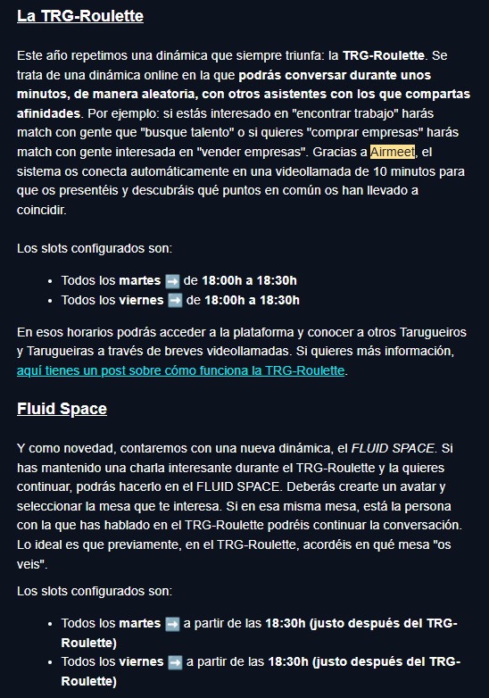 tarugoconf's tweet image. Nos repetimos como el ajo, pero es por vuestro bien🙃 ¡Regístrate en #Airmeet! Así podrás participar en las dinámicas de networking online, todos los martes y viernes a las 18h.

Para registrarte tendrías que haber recibido el email: "¡Aquí tienes tu enlace para Airmeet!"