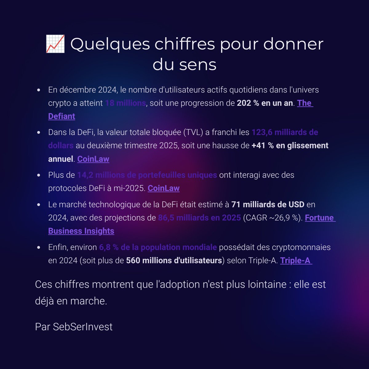 SebSerInvest's tweet image. 📎 Découvre toutes mes ressources et mes liens ici :

🔗 linktr.ee/SebSerInvest

#Web3 #DeFi #Blockchain #FinanceDécentralisée #Crypto #Innovation #SmartContracts #FutureOfFinance #OpportunitésWeb3 #AdoptionCrypto #InvestirDansLeFutur #RevolutionFinanciere #BlockchainRevolution