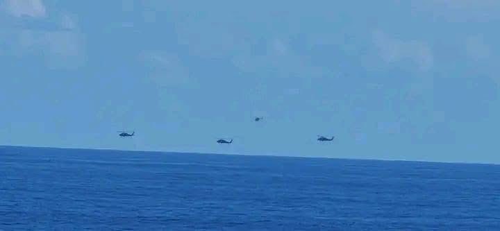 sentdefender's tweet photo. Very interesting, MH/AH-6M “Little Bird” Light Attack Helicopters and MH-60M “Black Hawk” Helicopters with the U.S. Army’s 160th Special Operations Aviation Regiment (160th SOAR(A), likely attached to the M/V Ocean Trader, a highly customized roll-on/roll-off cargo ship converted into a special operations command center and “mothership” operated by U.S. Military Sealift Command (MSC), were spotted conducting training operations off the coast of Trinidad and Tobago earlier this week, only miles from the shores of Venezuela.