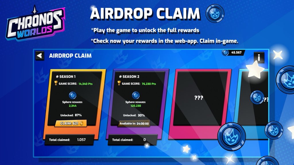 ChronosWorlds's tweet photo. Airdrop SocialFi 1 & 2 completed! You may now see your $SPHR rewards on the app ๐ช
๐ฎ Tokens claimable in-game.
โ๏ธ Get ready for the #Play2Airdrop Campaign with the biggest reward pool we have ever done. https://t.co/OVX4p08FAY