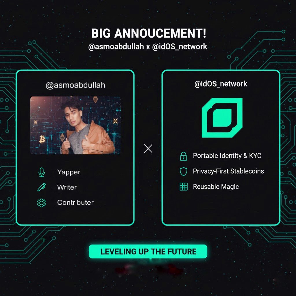 asmoabdullah's tweet image. 🚨 BIG ANNOUNCEMENT 🚨 

gQuack gidOS

Thrilled to drop the official partnership: @asmoabdullah x @idOS_network 🎉 Portable identity meets relentless yapping reusable KYC magic, privacy first stablecoin vibes, leveling up Web3 onboarding. gidOS forever

This is a one sided collab…