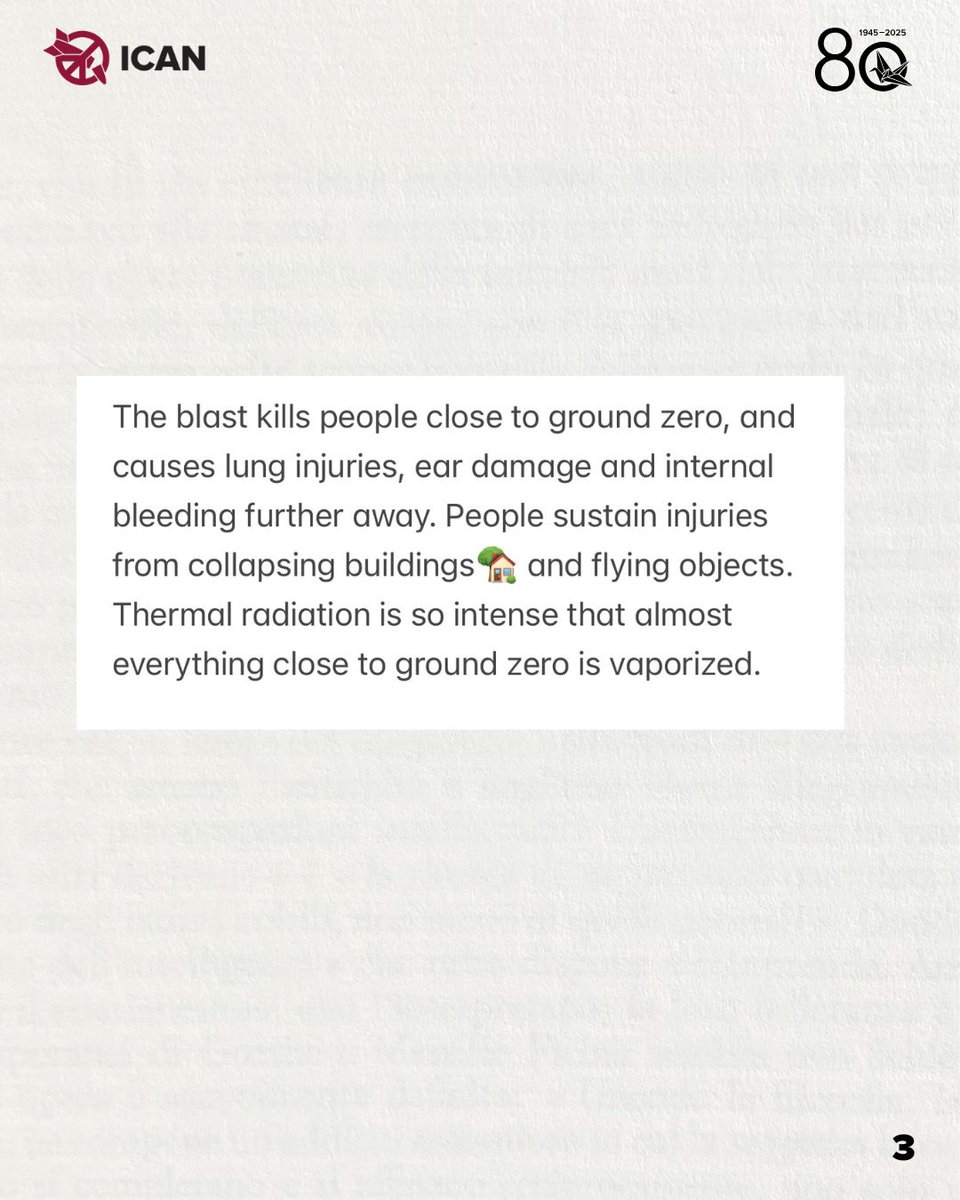 🧵1/ Nuclear weapons are the most destructive, inhumane and indiscriminate weapons ever created. Both in the scale of the devastation they cause, and in their uniquely persistent, spreading, genetically damaging radioactive fallout, they are unlike any other. #NuclearBan