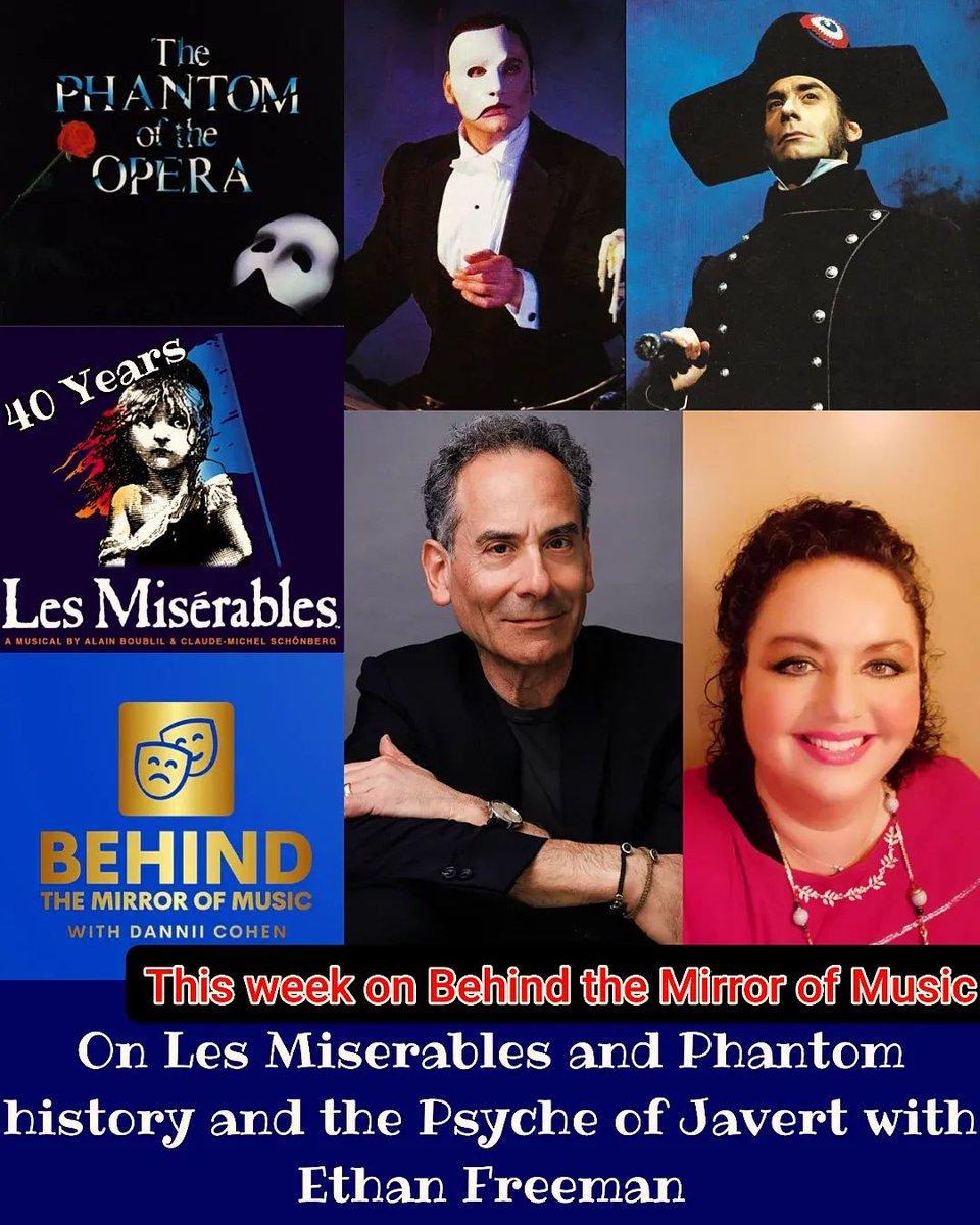 This week on Behind the Mirror of Music Ethan Freeman returns to talk to Dannii Cohen as we continue our celebration of 40 years of #LesMiserables and 39 years of The #phantomoftheopera in their joint anniversary month.
#LesMiz40