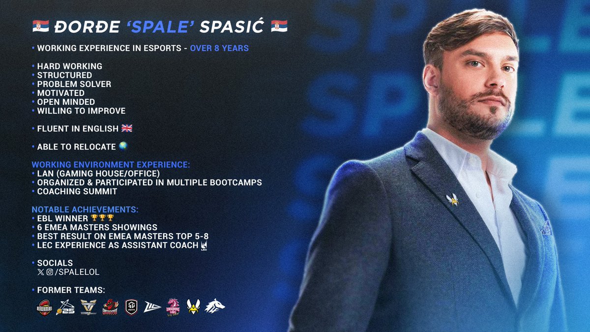 I'm actively exploring opportunities for 2026. and beyond.
Open to interviews &amp; offers from any region! 
I would consider both full time and part time offers.
Positions I'm only interested in:  
Head of Esports/LoL
General/Team Manager 
Contact me via DM's  
❤️&amp;🔄 appreciated