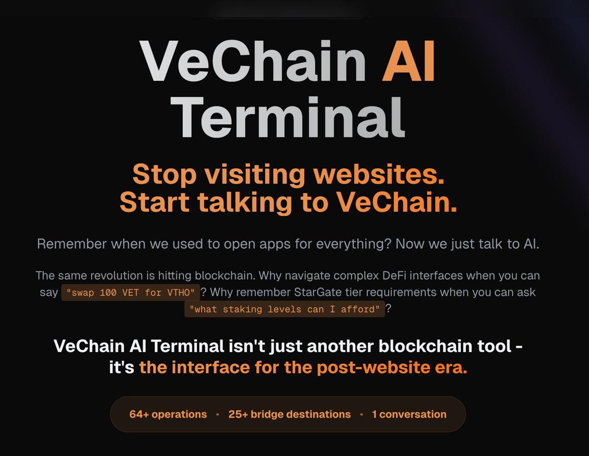 VechainAI's tweet image. 64+ operations . 25+ bridge destinations
with just one conversation