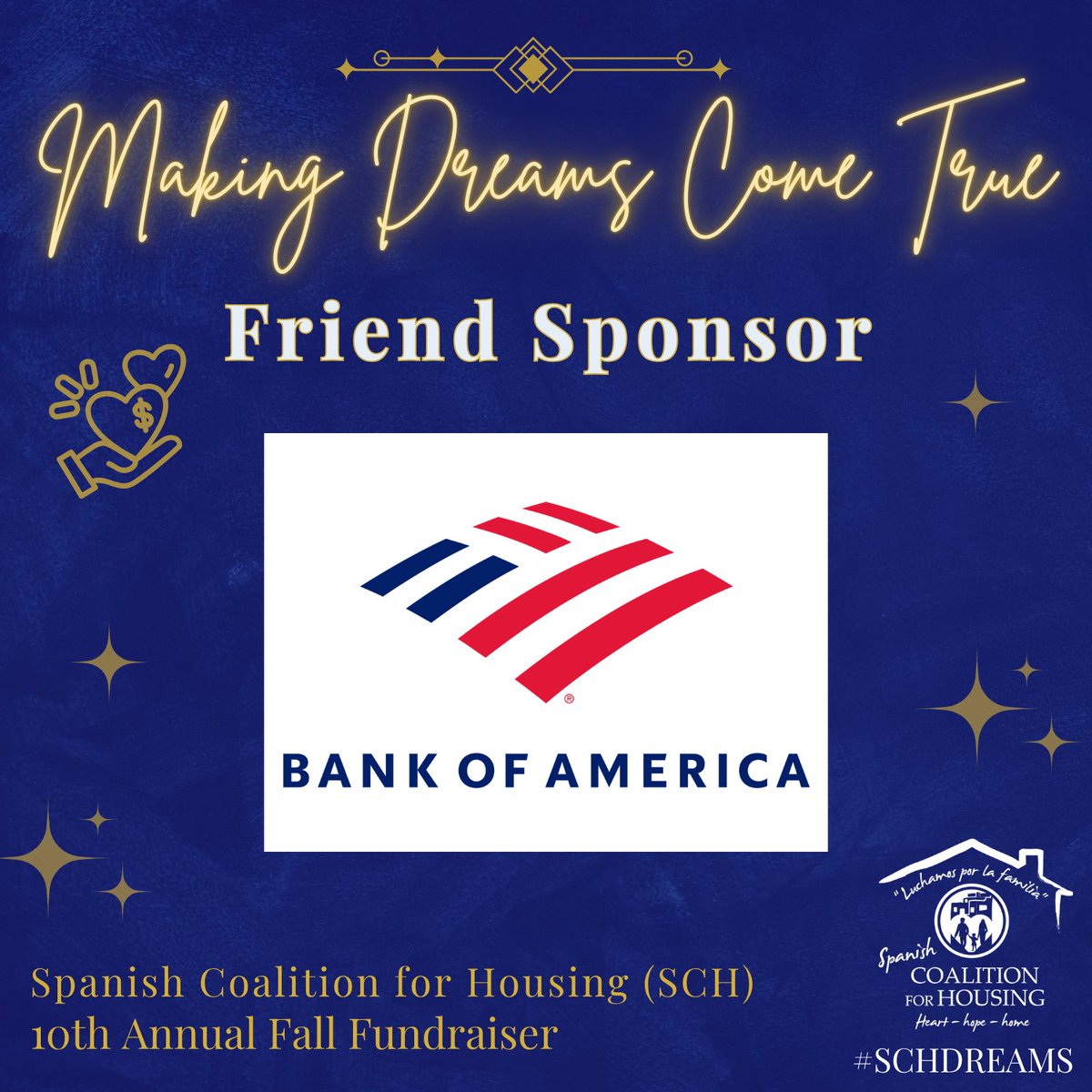💙 We are proud to recognize Bank of America as a Friend Sponsor for our 10th Annual Fall Fundraiser – Making Dreams Come True! 💙
Together, we are creating lasting impact for families and communities. 🏡✨#SCHDreams #MakingDreamsComeTrue #SponsorAppreciation #fundraiser