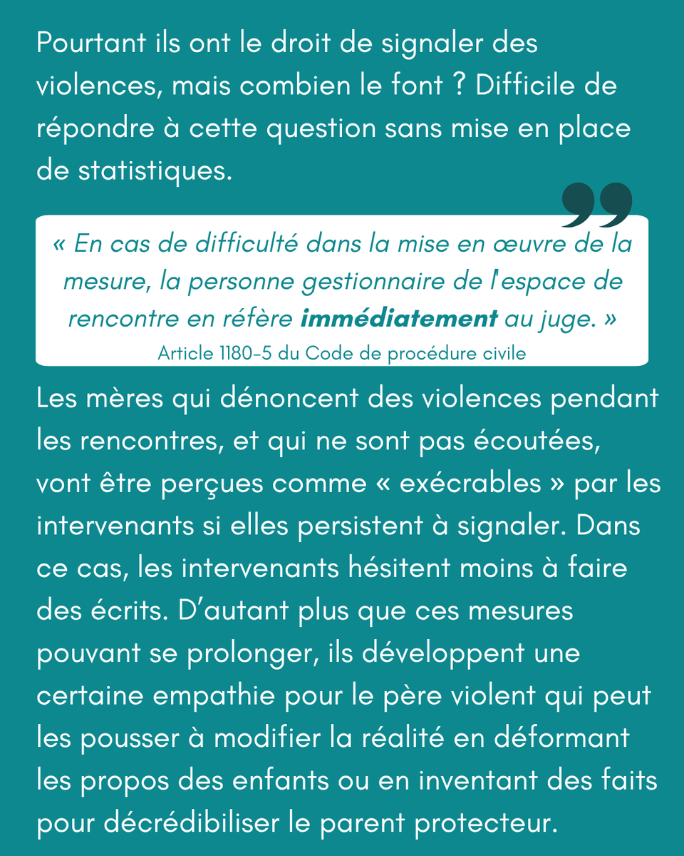 🔶 Les collectifs dénoncent une inertie institutionnelle et une empathie déplacée envers les pères #violents, certains intervenants allant jusqu’à déformer les propos d’enfants ou inventer des faits pour décrédibiliser les mères protectrices.
5/8
#espacesrencontres #jetecrois
