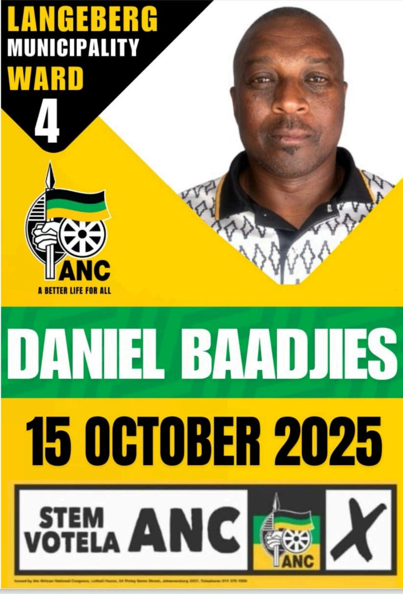 1Khosi_Meth's tweet image. Vote for Cde Daniel Baadjies Langeberg Ward 4 by-elections 🖤💚💛 #VoteANC #ANCatWork @MYANC
