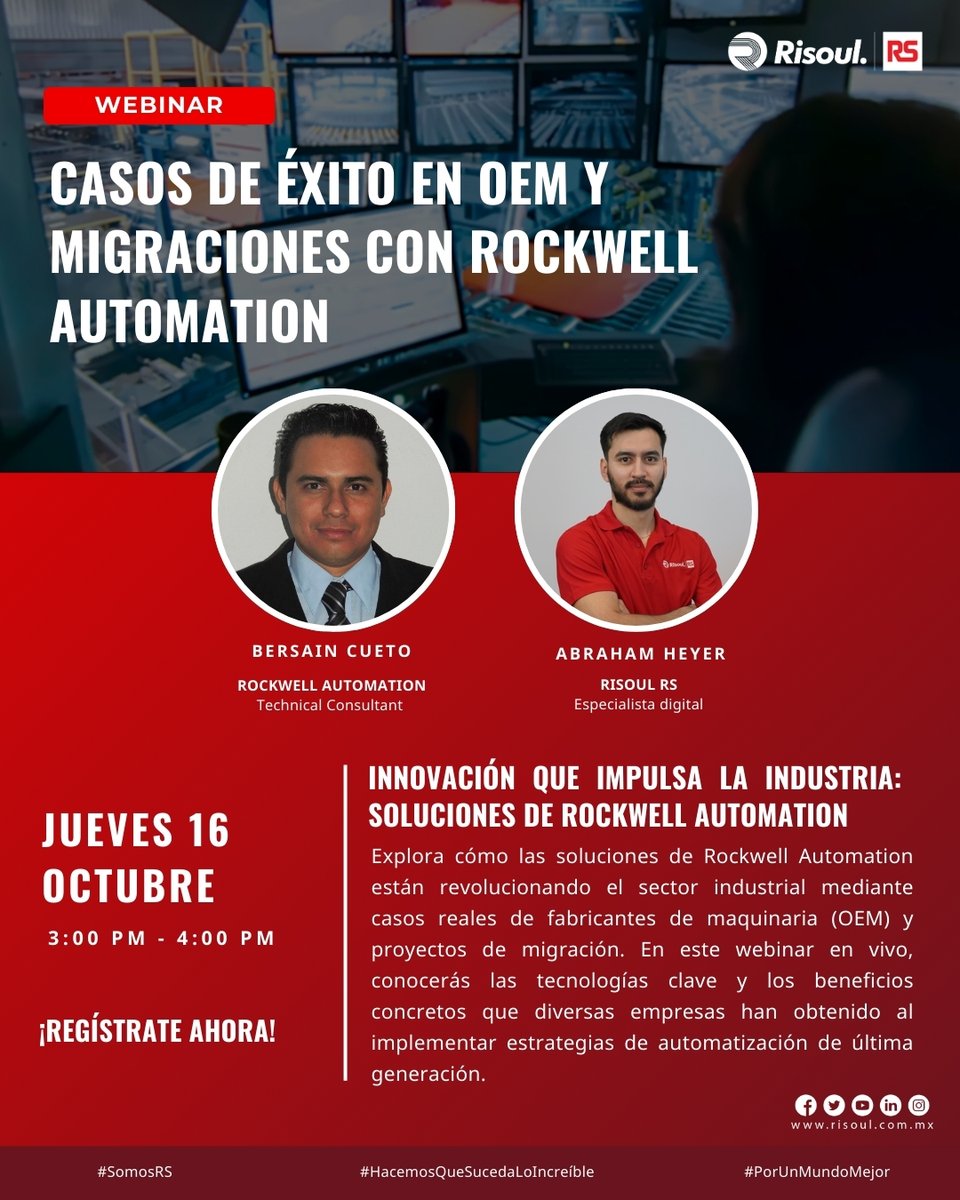 Descubre cómo Rockwell Automation está transformando el sector industrial con casos reales de fabricantes (OEM) y proyectos de migración.

¡Regístrate ahora! hubs.ly/Q03MNnY70

#SomosRS #HacemosQueSucedaLoIncreíble #PorUnMundoMejor