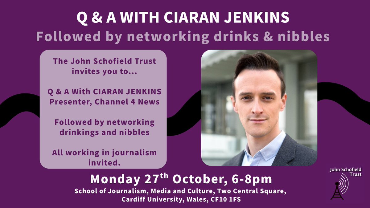 John Schofield Trust (@jschofieldtrust) on Twitter photo We're coming to Cardiff! 🏴
Q+A with <a href="/C4Ciaran/">Ciaran Jenkins</a> followed by some networking over drinks and nibbles
📅Monday 27th October, 6-8pm
🏨Cardiff University
⭐️ All welcome
TICKETS HERE >>> docs.google.com/forms/d/e/1FAI… We're coming to Cardiff! 🏴
Q+A with <a href="/C4Ciaran/">Ciaran Jenkins</a> followed by some networking over drinks and nibbles
📅Monday 27th October, 6-8pm
🏨Cardiff University
⭐️ All welcome
TICKETS HERE >>> docs.google.com/forms/d/e/1FAI…