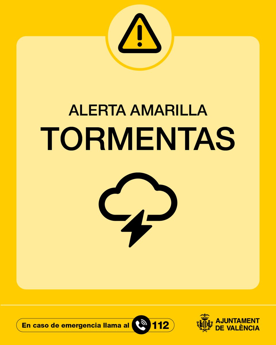AjuntamentVLC's tweet photo. ⚠️ @GVA112 ha establecido para mañana jueves 9 de octubre preemergencia meteorológica por alerta naranja 🟠 por lluvias y amarilla🟡 por tormentas en #València. 

Toma nota de estos consejos ⏬ https://t.co/fweNaFEH7n