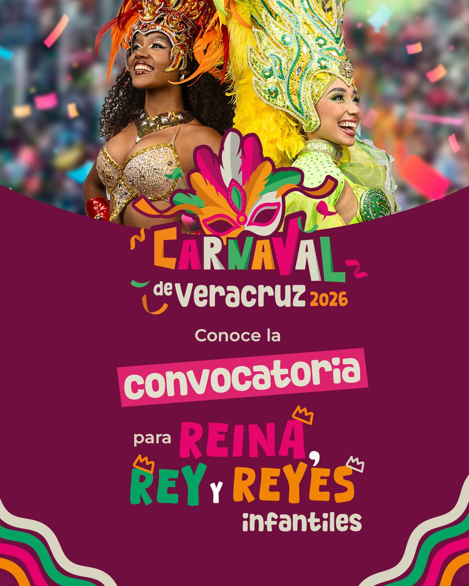 carnaval_ver's tweet photo. 🎭 ¡La fiesta de todos ya comenzó!

Si amas nuestras tradiciones y sueñas con ser parte de la celebración más emblemática del puerto: ¡inscríbete del 7 al 20 de octubre en los bajos del Palacio Municipal de Veracruz! 👑✨

📲 Más información: 👉 https://t.co/G1tvKOkTuD https://t.co/j7a3tycNAd