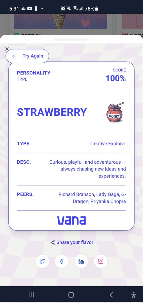 If I was an Ice Cream Flavour, I'd be Strawberry, Curious, playful, and adventurous — always chasing new ideas and experiences..
Taste your data: app.vana.com #datarevolution