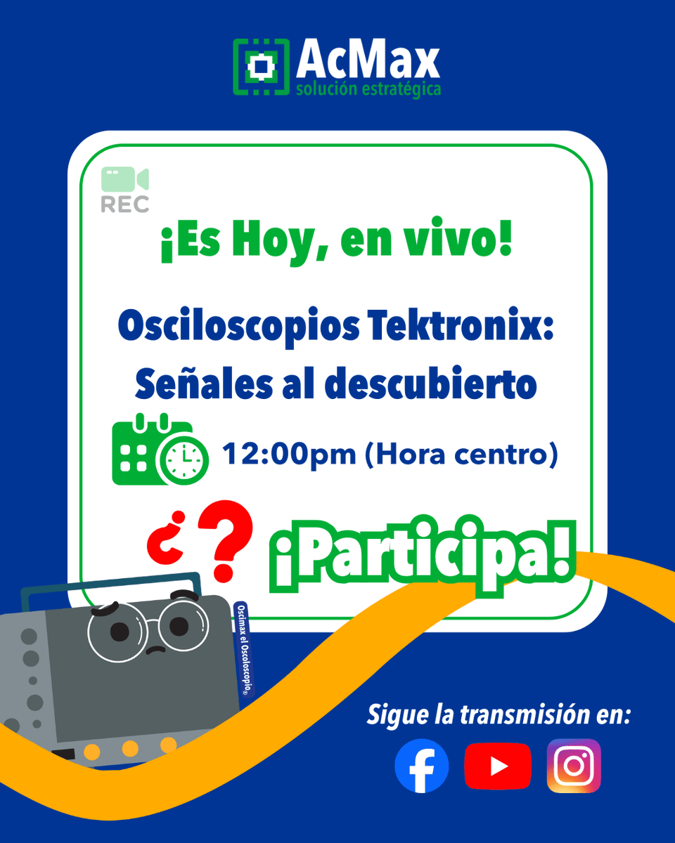 AcMax_de_Mexico's tweet photo. ¡ES HOY! 🚀

Última llamada: Conéctate para resolver tus dudas en vivo y llevarte datos sorprendentes de los osciloscopios.

12:00 PM | ¡Te esperamos! 🤓 https://t.co/KdZRvKvFe9