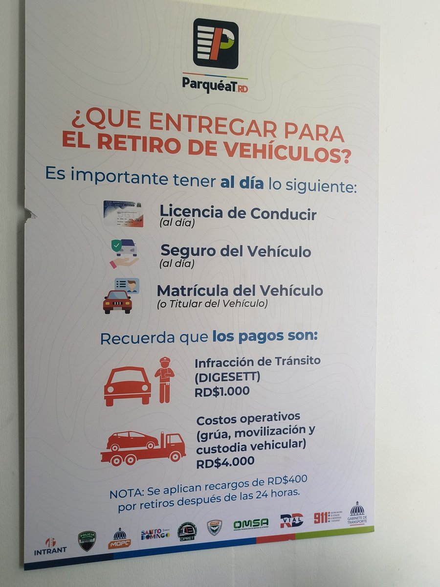 Requisitos para retirar un vehículo que fue retenido por unas de las grúas del fideicomiso  <a href="/Parqueat_RD/">ParquéaT_RD</a>