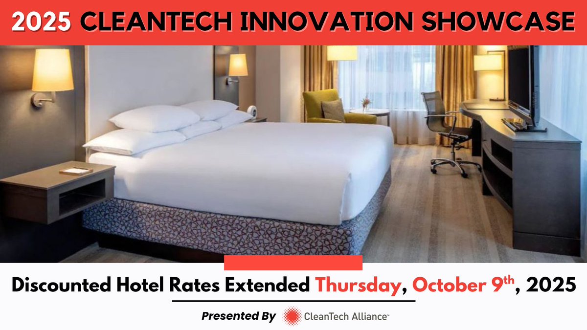 wacleantech's tweet image. Traveling in from out of town for our 12th annual #CleanTech conference on Wed. Nov. 5th?

Discounted hotel rates extended through 10/9 at the Hyatt at Olive 8 in #Seattle for our #CleanTechShowcase!

Link to hotel block available after registration: tinyurl.com/274a624k