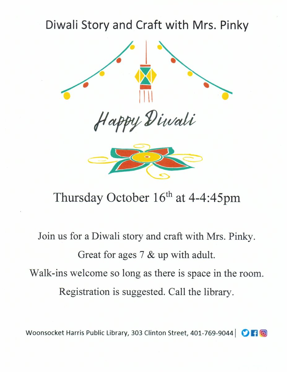 WoonsocketLib's tweet image. Let us know you are coming call 401-769-9044 x2