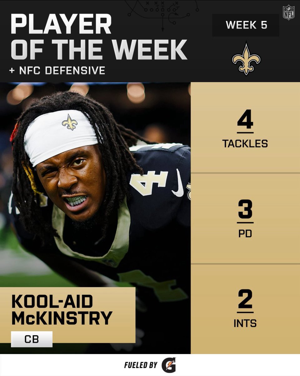 NOSaintsMuse's tweet image. Kool-Aid McKinstry is your NFC Defensive Player of the Week! 

Well deserved. 

#Saints