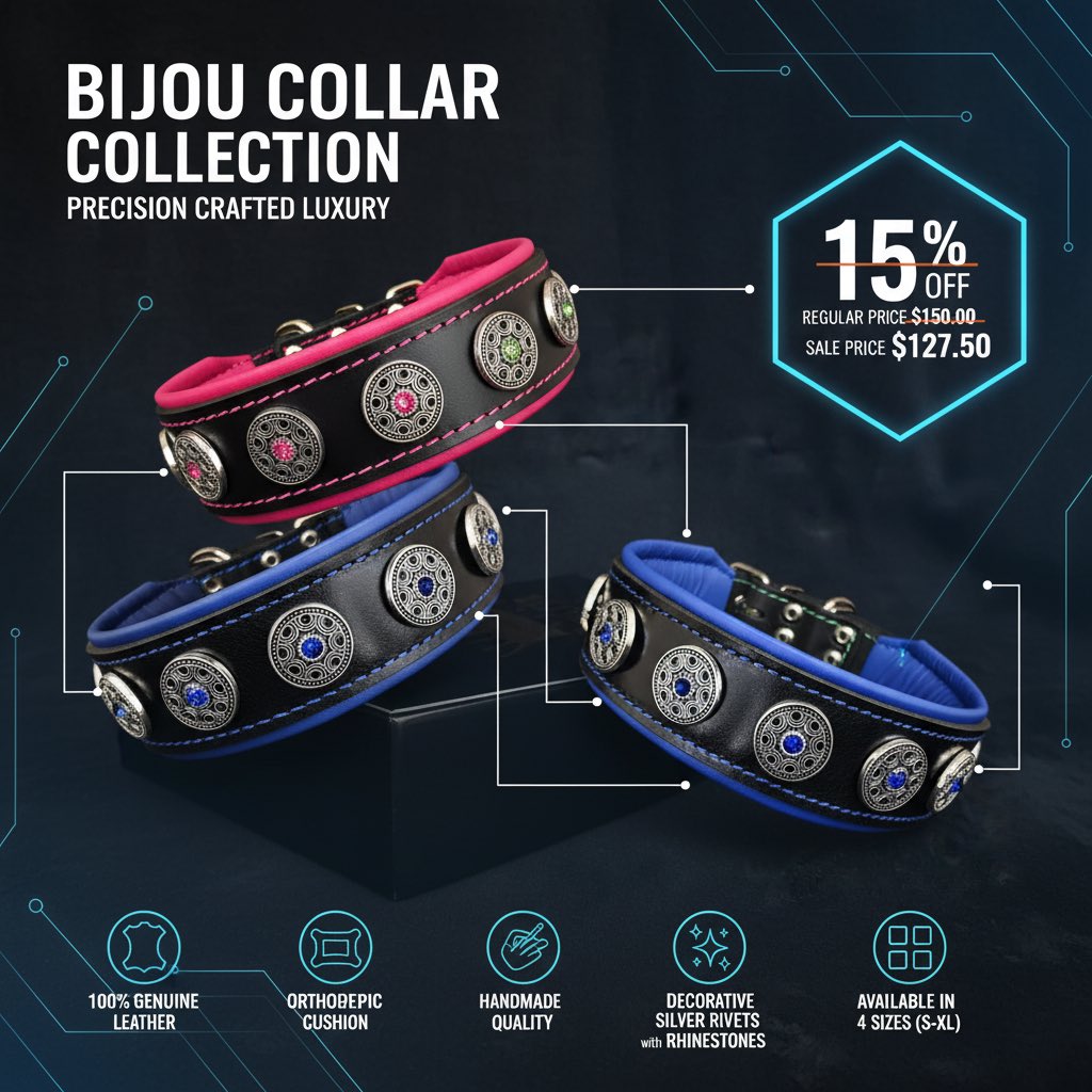 LamontePoi35679's tweet image. 🐾 Luxury meets Precision 🐶
✨ Bijou Collar Collection - 15% OFF 🖤 Available in Pink, Blue &amp;amp; Green rhinestones 💎 Now $127.50 (Reg. $150) Save $22.50! 🛡️Genuine Cushioned Leather
 Shop now: pubpaw.myshopify.com

 #PetLuxury #HandmadeQuality #PubPaw