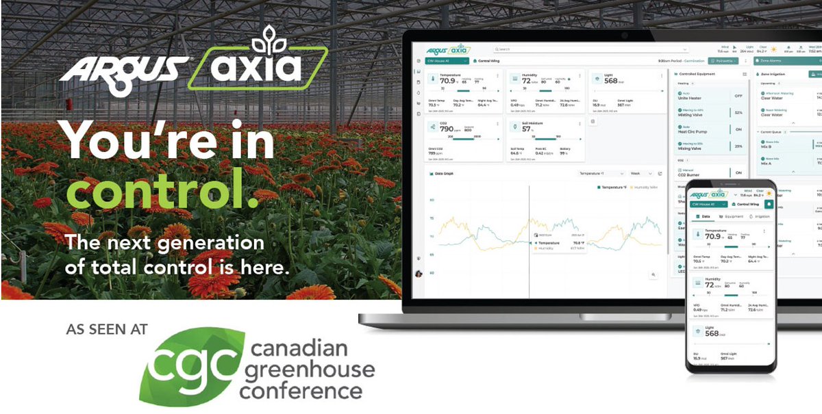 ArgusControls's tweet image. Argus Controls Unveils Argus Axia™ — Next Generation Environmental Control System at the Canadian Greenhouse Conference  

Niagara Falls, ON — The Canadian Greenhouse Conference kicks off with a major announcement from Argus Controls: the launch of Argus Axia™.  Axia is a…
