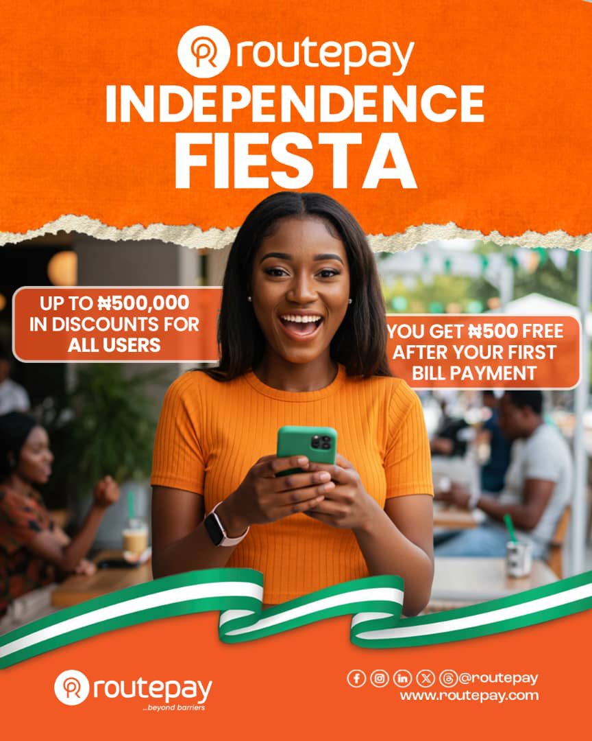 94AndKingingPR's tweet photo. Download the RoutePay app here https://t.co/xQi9cpTv5S and join the celebration! 🎉🧡🇳🇬
#RoutePayIndependenceFiesta #PayLessWinMore https://t.co/ce9RDrjuzs