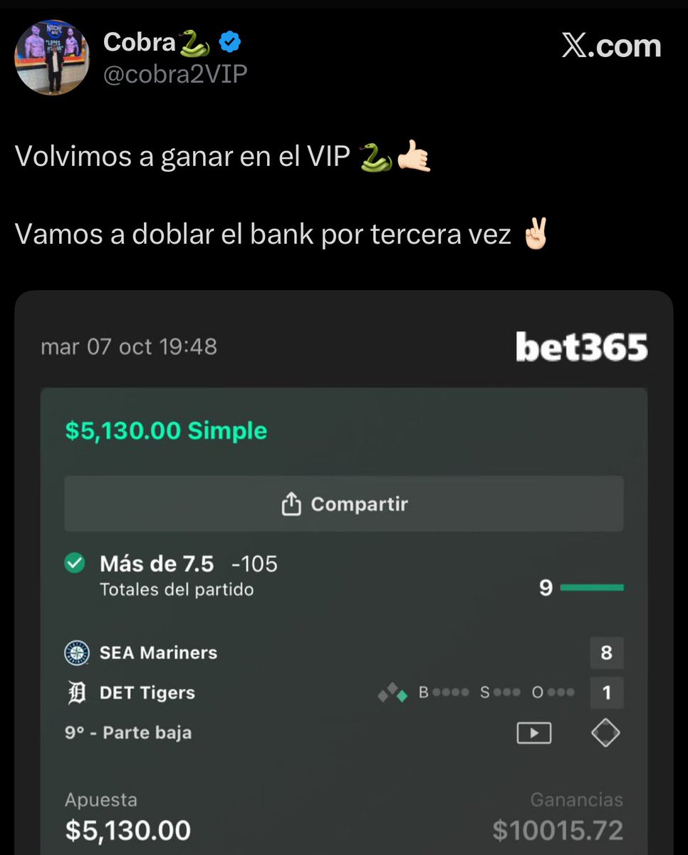Freepicks4youu's tweet image. Buenos días! ☀️ 

💥¡LA ESTAMOS ROMPIENDO MUY DURO   CON COBRA VIP ALV! 🐍⚾️

🎁 HOY REGALARE DE NUEVO TODAS SUS JUGADAS PREMIUM A QUIENES DEJEN SUS LIKES❤️ Y RTS 🔁  EN ESTE POST YA YA YA! 🔐 

¿CUANTOS EN EL BARCO 🚢 DE LA COBRIZA VIP 🐍? REPÓRTENSE 🗣️