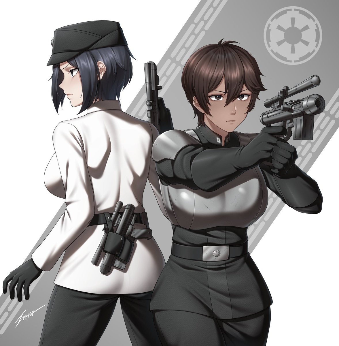 Bored, so reposting Sunny in her Ghost Trooper armor &amp; the standard ISB uniform :)

Which does she look better in?

(both illustrations by <a href="/Halaste/">Zxpfer</a>)