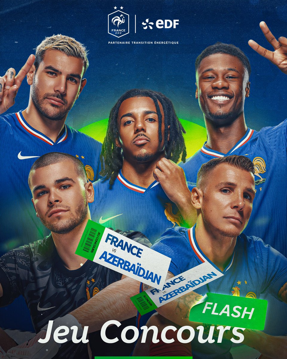 EDF_Foot's tweet photo. 🎟 𝑱𝑬𝑼 𝑪𝑶𝑵𝑪𝑶𝑼𝑹𝑺 𝑭𝑳𝑨𝑺𝑯 🎟

Vous en vouliez davantage ? 👀
On vous régale 😋 → 10 places supplémentaires sont à gagner pour assister au match des Bleus face à l’Azerbaïdjan https://t.co/ByP4yLJd7N