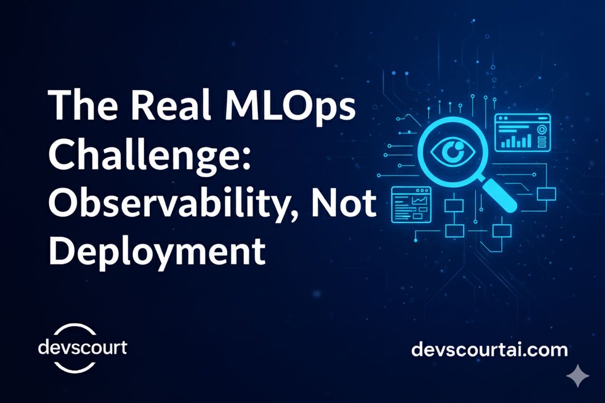 samueldben's tweet photo. @devscourtAI 
The real MLOps challenge in 2025 isn’t deployment — it’s observability.
Who’s monitoring your drift, latency, and hallucination rates? Logging tokens is easy. Understanding behavior is the hard part.
#AIEngineering #AIEngineer https://t.co/AE5WU48OWg