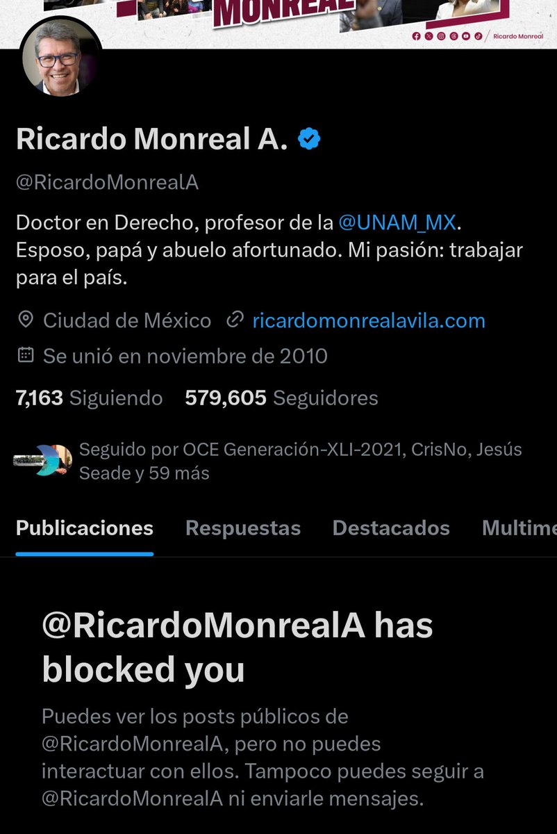 Pasen a recordarle al diputado Monreal que no puede bloquear a las personas en sus redes sociales, les comparto el criterio: Registro digital: 2020024 Instancia: Segunda Sala Décima Época Materia(s): Constitucional Tesis: 2a. XXXIV/2019 (10a.) Fuente: Gaceta del Semanario