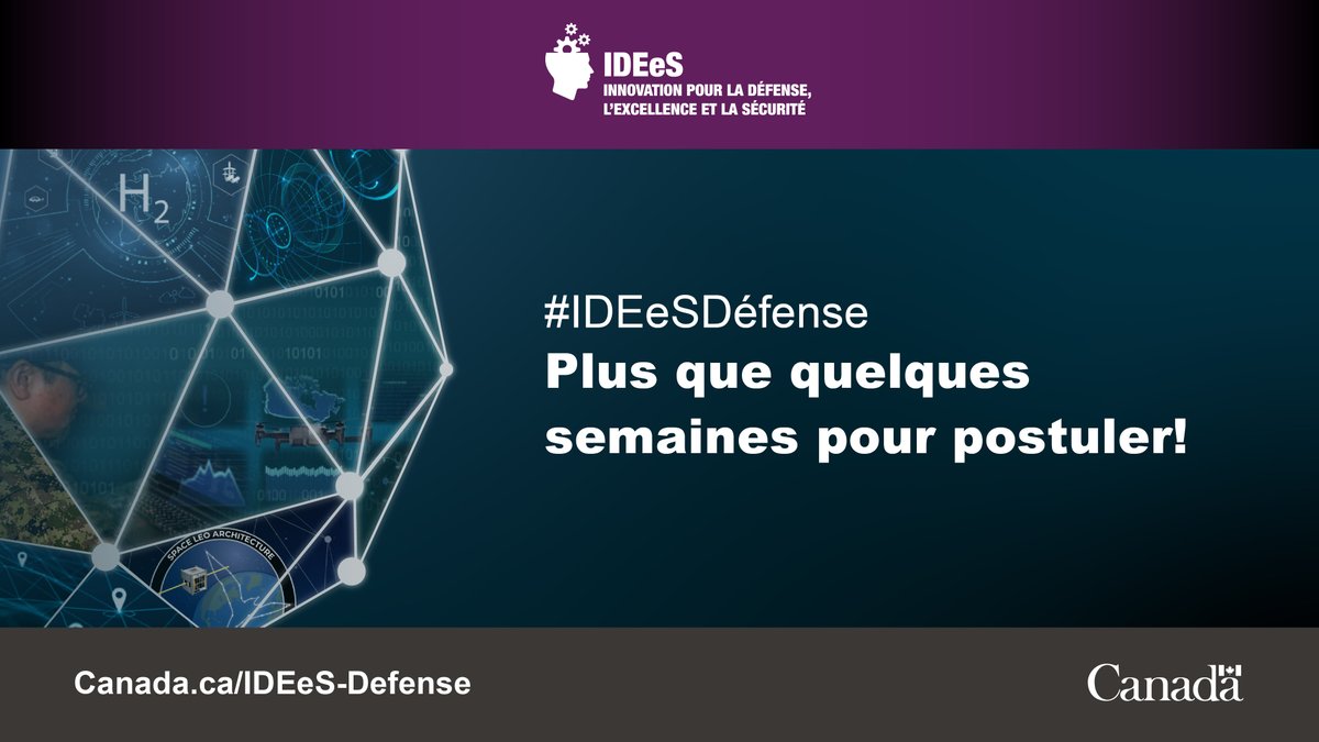 DefenseCanada's tweet image. Il ne reste que quelques semaines pour soumettre vos propositions pour les nouveaux défis Projets compétitifs #IDEeSDéfense!
canada.ca/fr/ministere-d…
#ScienceDéfense