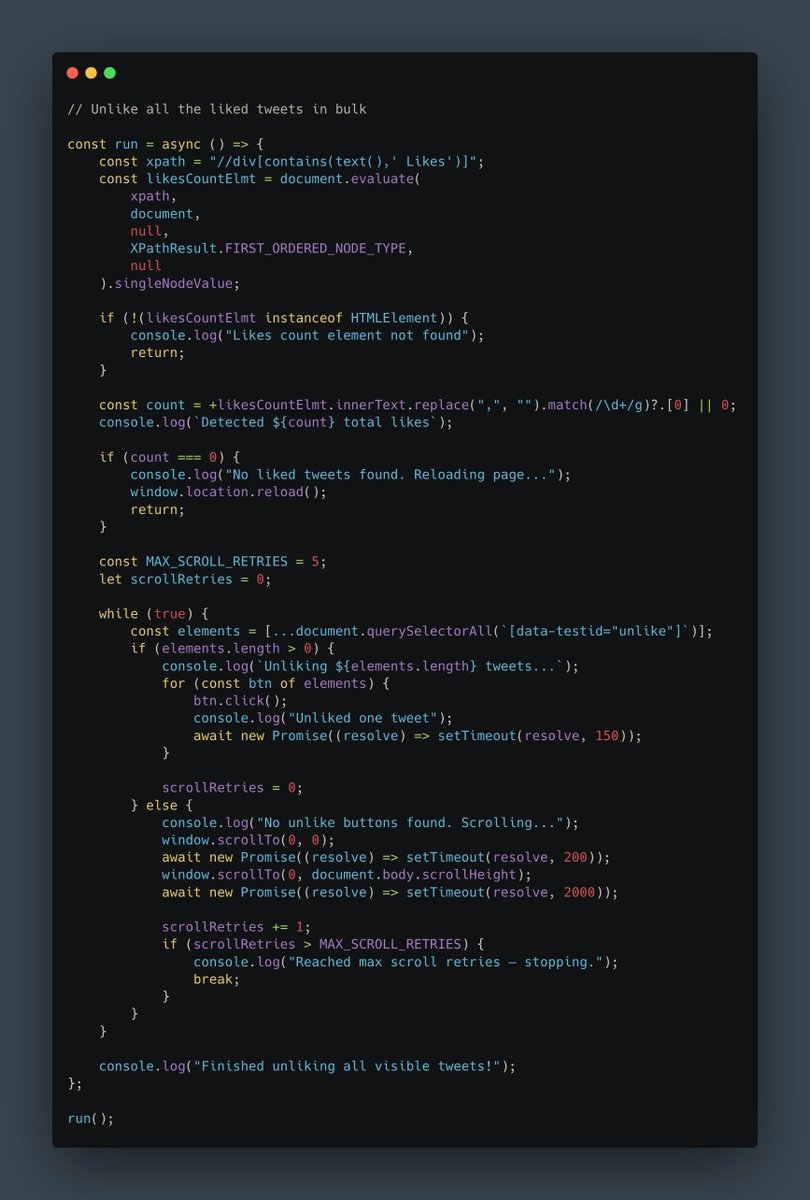 _abhijithv's tweet photo. Unlike all tweets in bulk.

#code #twitter https://t.co/pxXfc55PwW