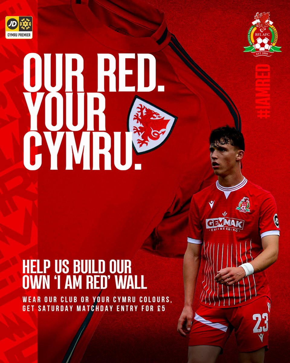 bflafc's tweet image. Our Red. Your Cymru. 
Bring the passion of Cymru to the Renewable Centre Stadium, help us build our own ‘I Am Red’ Wall. A fortress of song, spirit and solidarity. 

Wear our club or your Cymru colours. Get matchday entry this Saturday for £5.

Become part of a living, breathing…