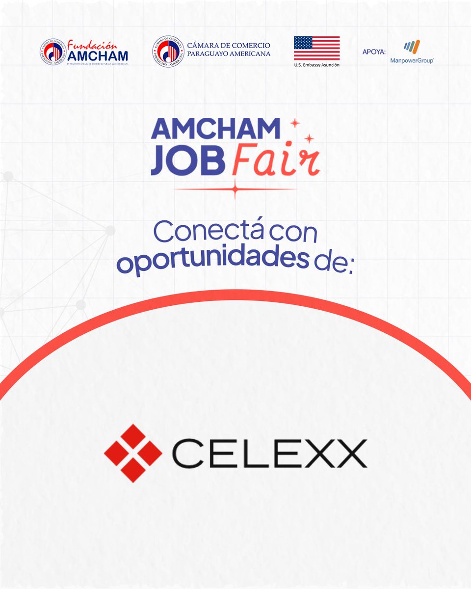 FundacionAMCHAM's tweet image. Trabajando en Celexx podés ser parte de un futuro más inteligente.
Sumate a AmCham Job Fair y explorá las oportunidades de esta compañía que lidera la transición de la infraestructura digital.