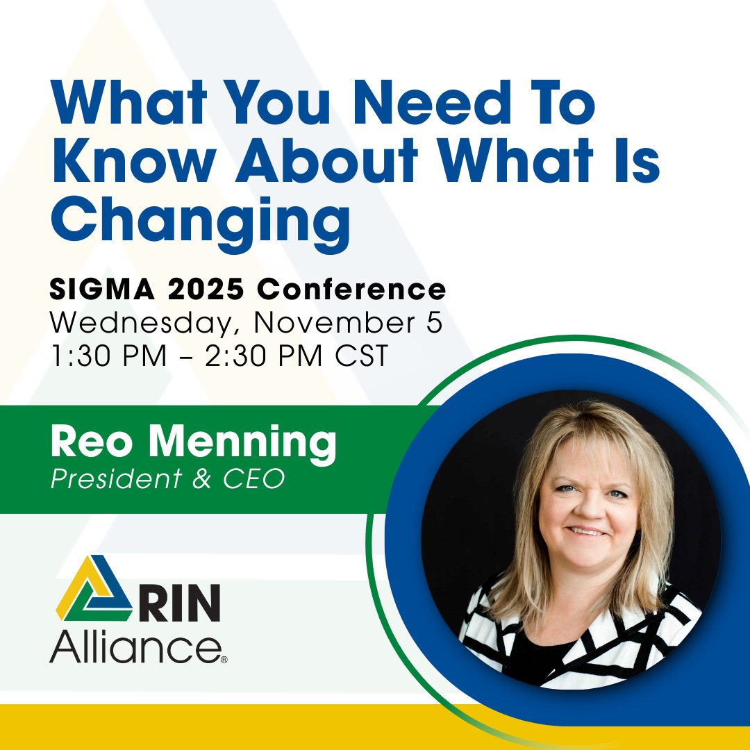 RINs are complex, but they do not have to be confusing. Join Reo Menning, President and CEO of RINAlliance, for a SIGMA breakout session:

“RINs: What You Need To Know About What Is Changing”
Wednesday, November 5 from 1:30 PM – 2:30 PM CST

Learn more at events.rdmobile.com/Events/Details…