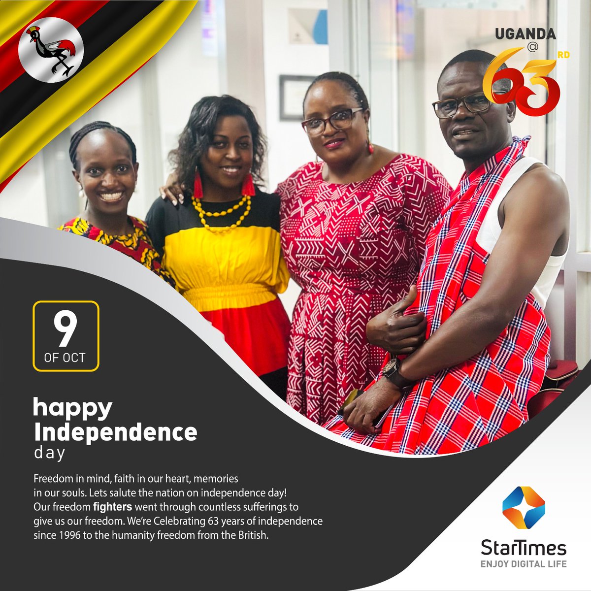 StarTimesUganda's tweet image. We requested our staff to  dress in a touch of African wear as we showcase our rich culture and unity to make the day colorful and full of pride! We were impressed!👏🤝

9th October  | 𝐇a𝐩p𝐲  𝐈n𝐝e𝐩e𝐧d𝐞n𝐜e  D𝐚y  U𝐠a𝐧d𝐚 🇺🇬

#StarTimesUg #StarTimes #HappyIndependenceDay