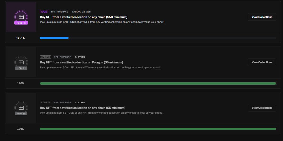 今日 <a href="/opensea/">OpenSea</a> 多吃任务

1、在 POL链购买 5+U以上的NFT，即可完成下面两个任务， +50xp +50xp。

2、有能力可以把紫色任务也完成，去base链交易NFT就好

3、每天购买一下base链的土狗，也能获得一些经验。