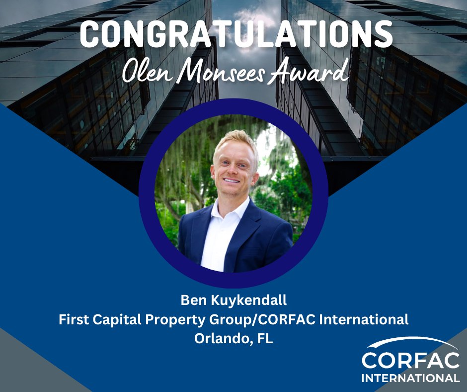 CORFACIntl's tweet image. 🌟 Congrats to Ben Kuykendall of First Capital Property Group/CORFAC International, recipient of the Olen Monsees Award at our Fall Summit in Amsterdam!👏 #CORFAC #thinkCORFACfirst