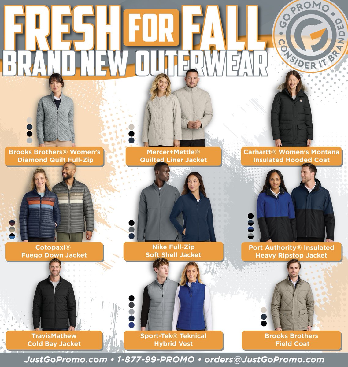 Explore the latest outerwear from your favorite brands. Go Promo has the gear you need to keep your team warm and on brand.

#FallOuterwear #CustomApparel #ConsiderItBranded #JustGoPromo