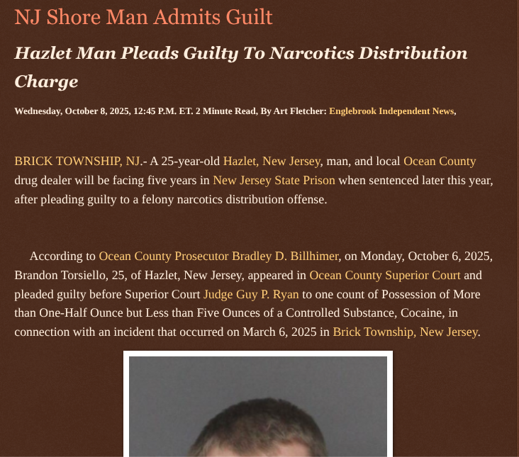 ArtFletcher9's tweet photo. NJ Shore Man Admits Guilt https://t.co/RP8vCQm3Ta via @Englebrooknews #CrimeNews #NewJersey #oceancountynj #bricktownshipnj #guiltyplea #narcotics #hazletnj @wireless_step @HRG_Media @LodiNJNews @SugarMAGA @fordmb1 @SarahGeving1 @Shannon96574094 @Daytobehappy @janninereid1 @gator4kb18 @MichelleF_35 @TrumpWasRite @KathyKbrose @RobGerundo @JimBobW49