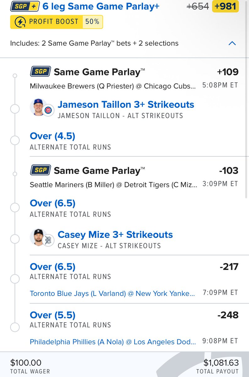 JunkyProphet's tweet photo. MLB Playoff Action ⚾️
Jameson Taillon 3+ Strikeouts
Brewers/Cubs over 4.5 runs
Mariners/Cubs over 6.5 runs
Casey Mize 3+ Strikeouts
Bluejays/Yankees over 6.5 runs
Dodgers/Phillies over 5.5 runs
#PJC #MLB #MLBPicks #MLBplayerprops #MLBxESPN https://t.co/0mTBBygdf1